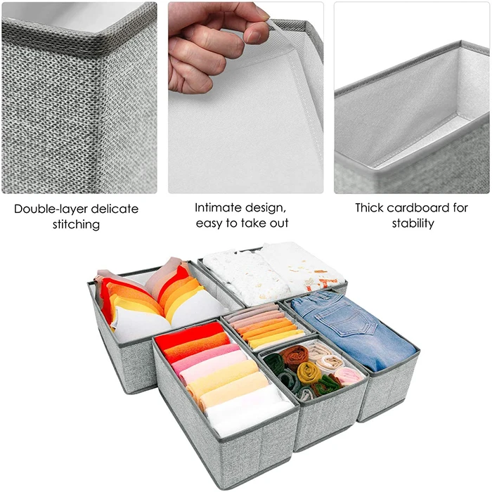 Best Selling 6 Set Foldable Closet Dividers Drawer Storage Organizer Bra And Underwear Box