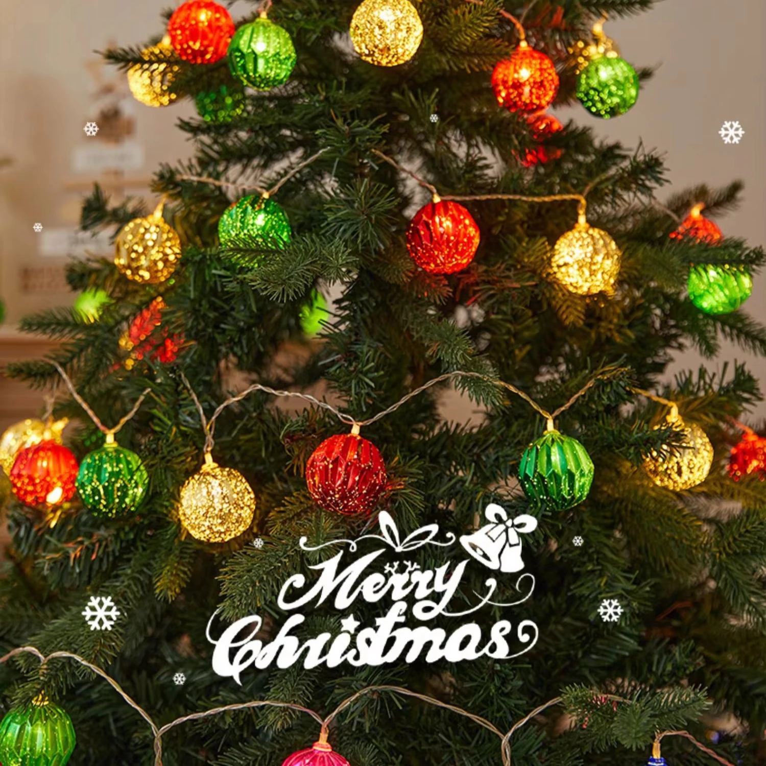 New Year and Christmas Indoor Decorative Lighting Red Green Ball Stars Model for AtmosphereDecoration