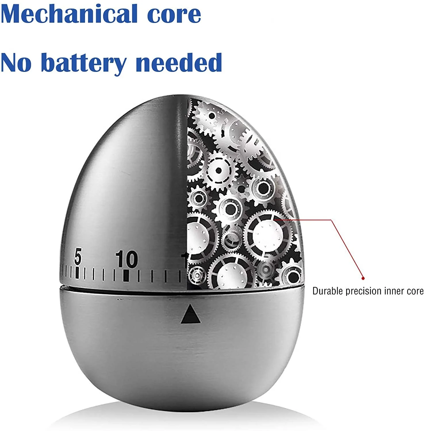 Egg Kitchen Timer Cute Manual Stainless Steel Metal Mechanical Visual Countdown Cooking with Loud Alarm for