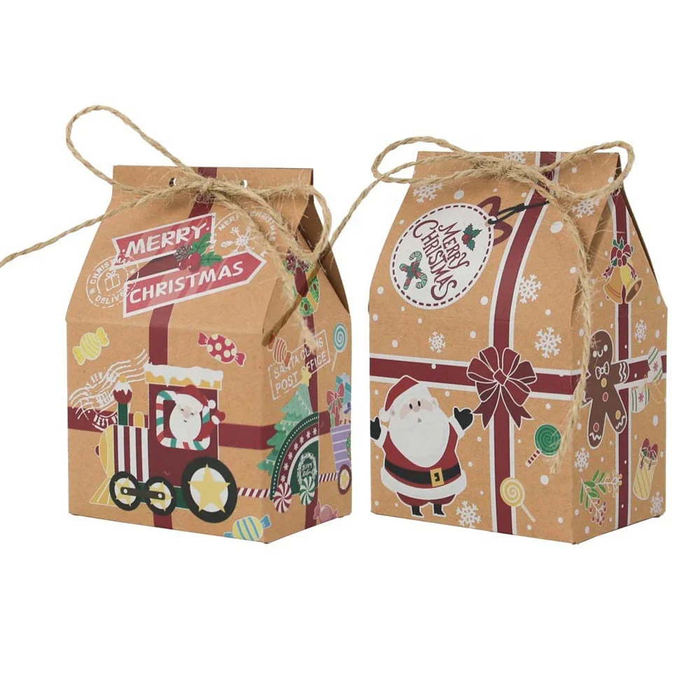 Kraft Paper House Shape Paper Boxes Candy Sweet Cookie Gift Packaging Box for Merry Christmas Xmas New Year Party Gift Decor