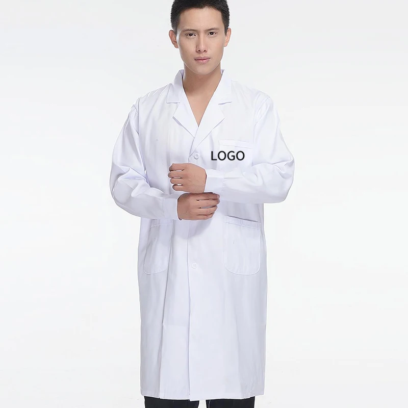 Custom logo White Medical Coat Unisex Cotton Polyester Scientist Lab Coat and Scrubs Doctor Workwear Students Uniform