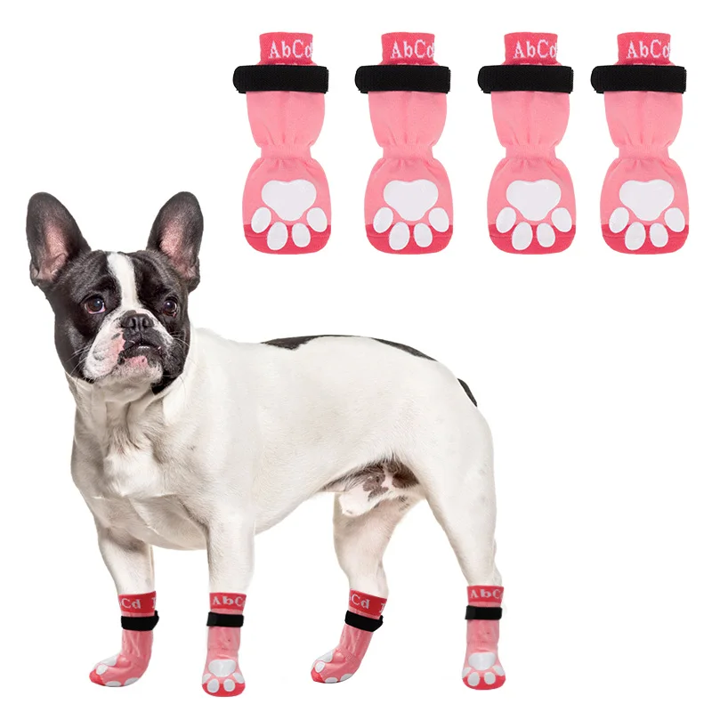 Both Side Custom Paw Logo Soft Letter Pink 4pc/set Fashion Pet Accessories Dog Socks for Winter
