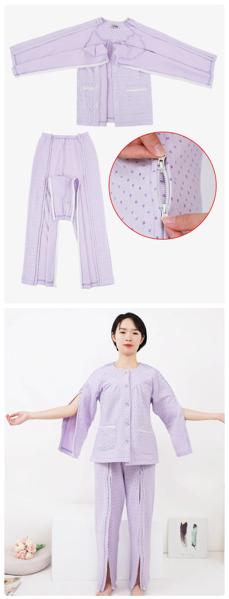 Easy to put on and take off men women nursing clothing postoperative patient clothes arm leg fracture bedridden elderly pajamas