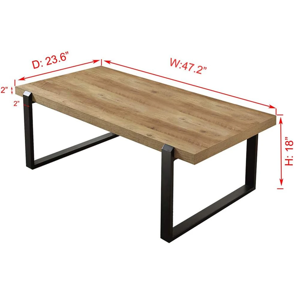 47 Inch Wood and Metal Industrial Cocktail Table Oak Rustic Coffee Table for Living Room