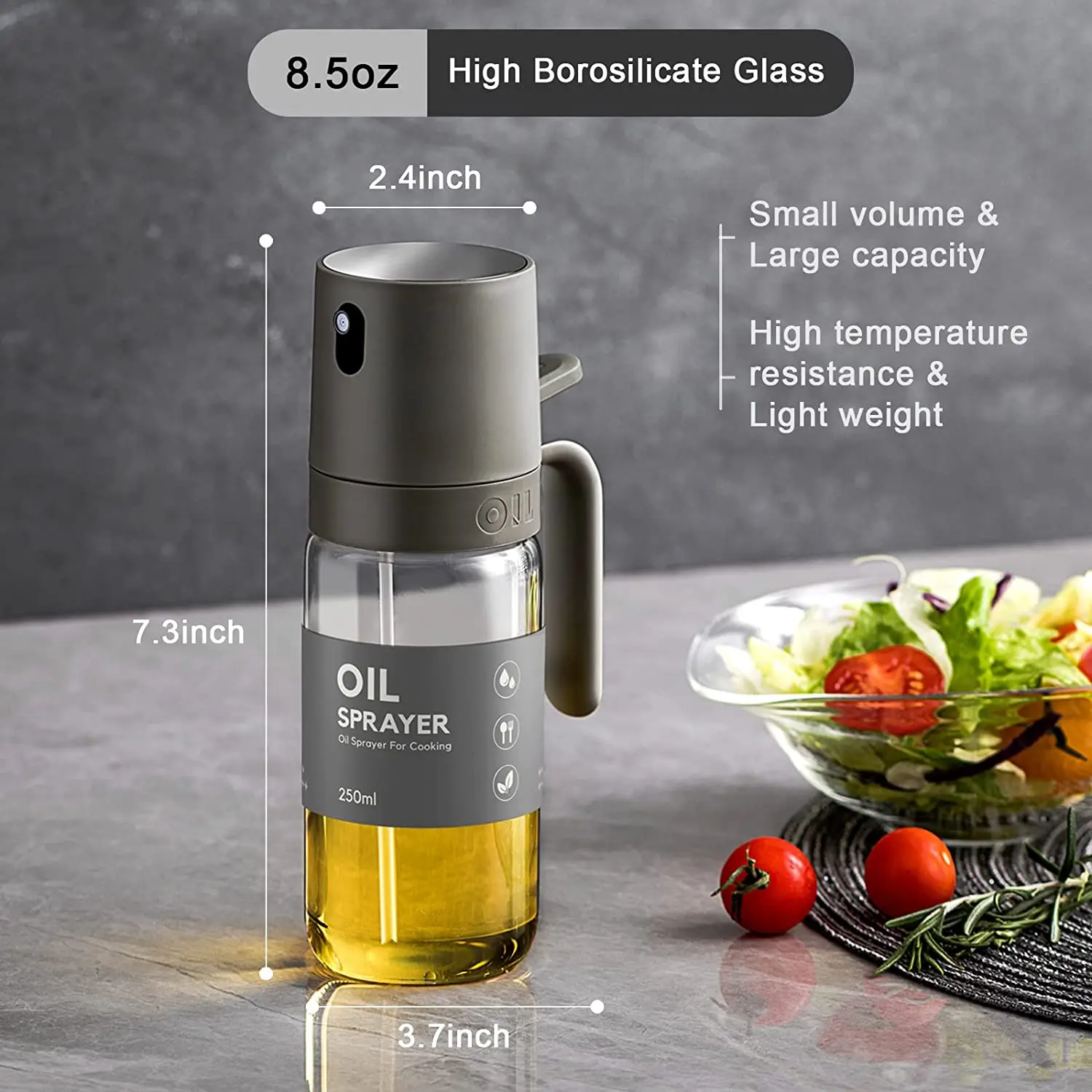 2024 Kitchen Gadgets Accessories 8.5oz Glass Oil Spray Bottle Mister Olive Oil Sprayer Oil Dispenser