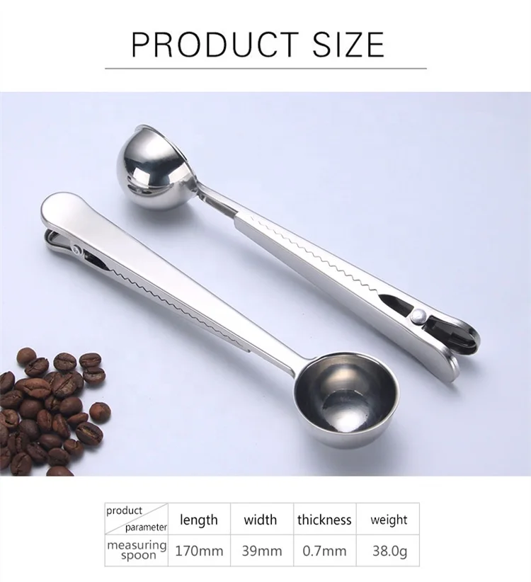 wholesale clips spoon measure measuring spoon stainless steel with bag clip
