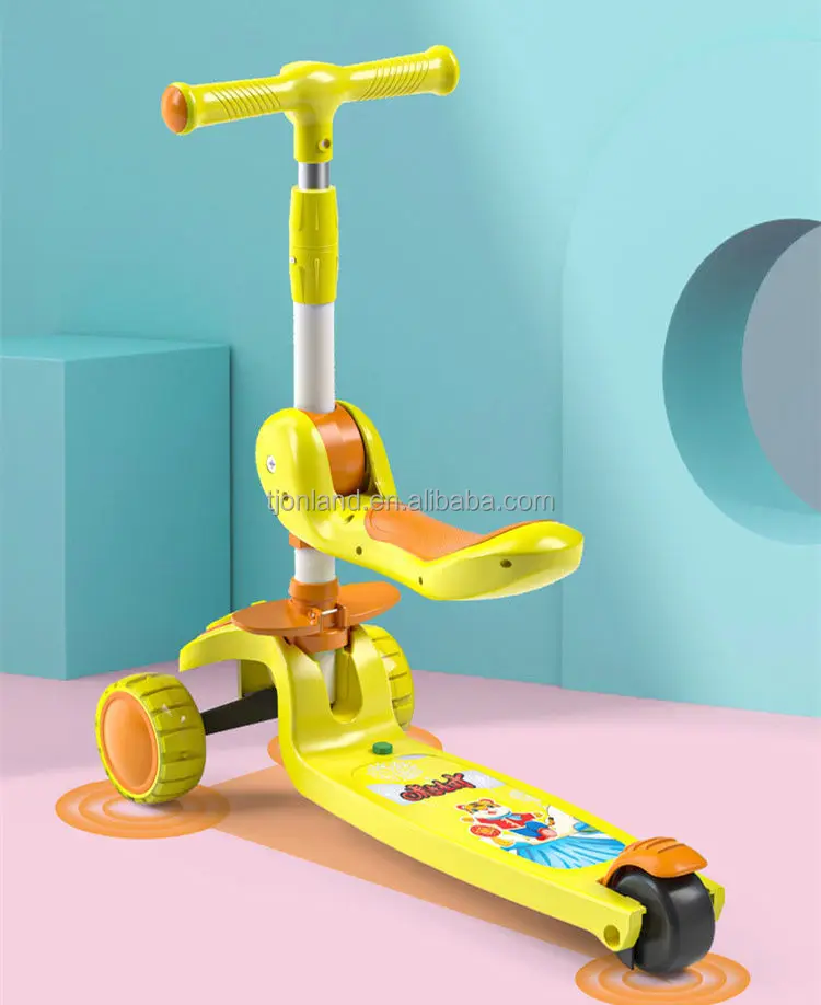 Kids Safety Scooter with 3 PU Flashing Wheels One-Key Folding Music Features Four Heights-for Ages 6-12 Years