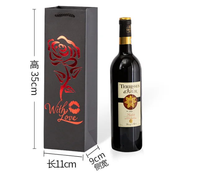 Оптовая продажа, индивидуальные бумажные пакеты для бутылок для шампанского, пива, ликера с ручкой, бумажный пакет Премиум-качества для вина