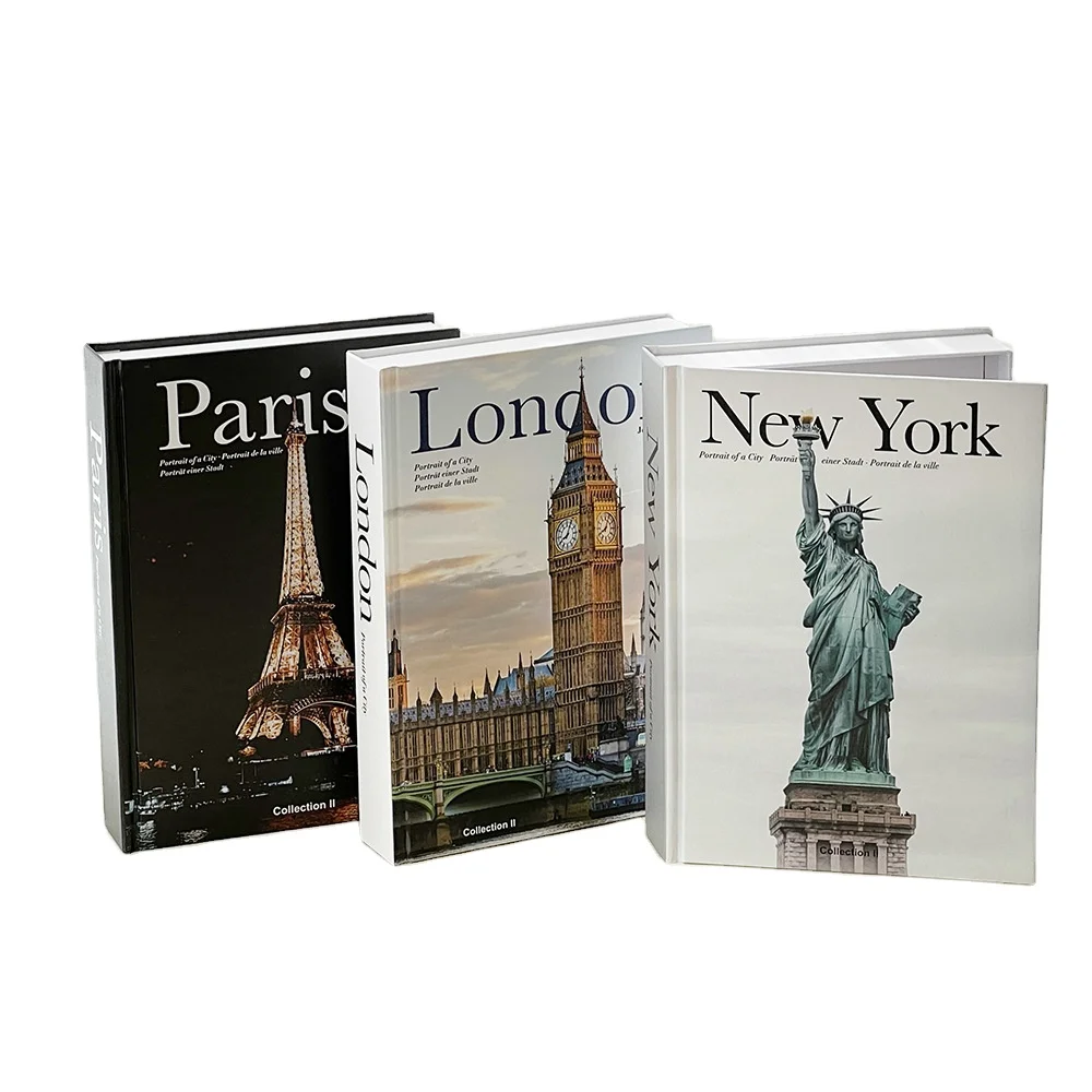 Aesthetic Large Luxury Travel Book Box Decorative Cities Foldable Books Boxes Decoration City New York Paris Table Decor Books
