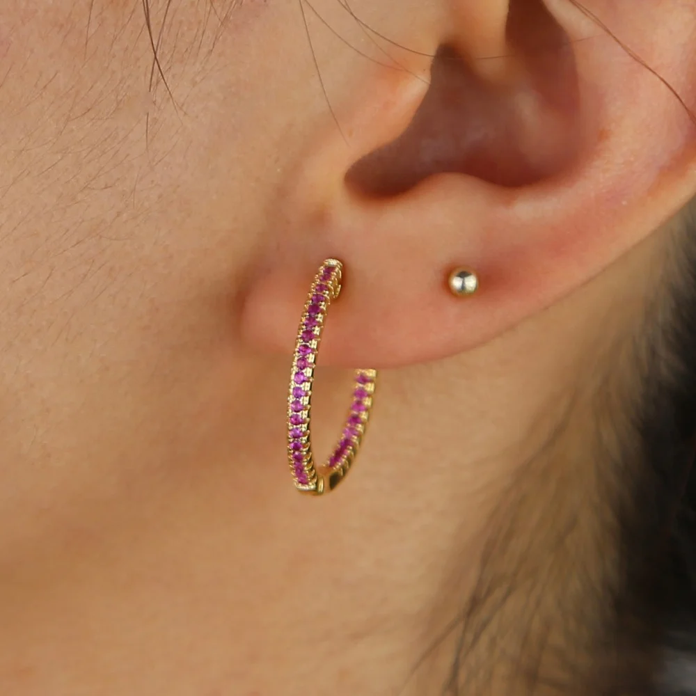 fashion earring design colorful cz Huggie hoops 22mm Medium sized Hoop earring for women