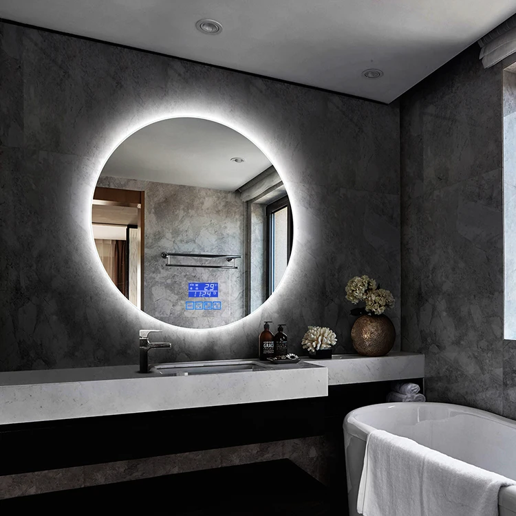 Durable Anti-fog Led Backlit Round Bathroom Mirror with Speaker and Touch Switch