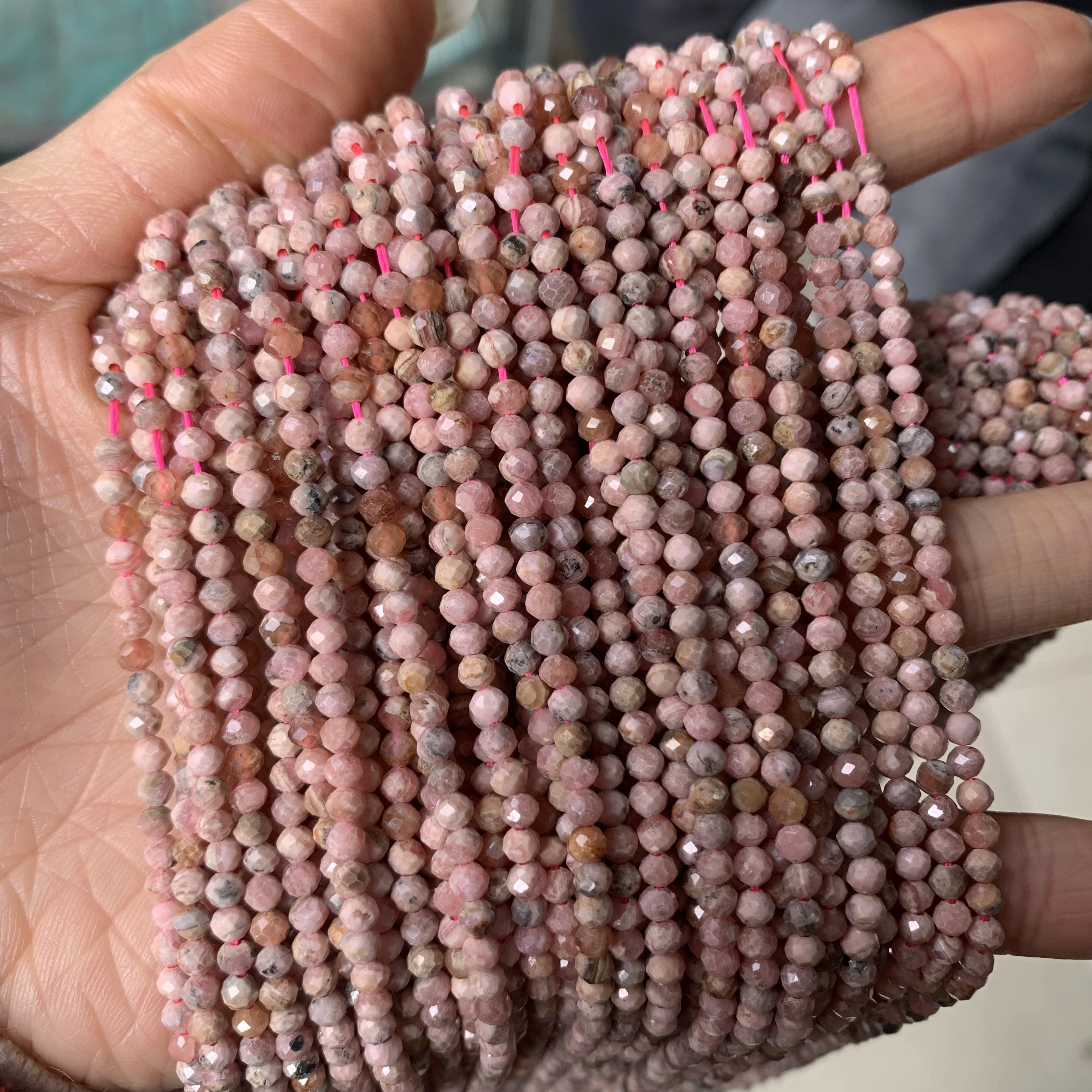 Wholesale Natural argentina rhodochrosite Round Faceted Stones Loose Natural 2mm 3mm faceted Beads For Necklace Jewelry Making