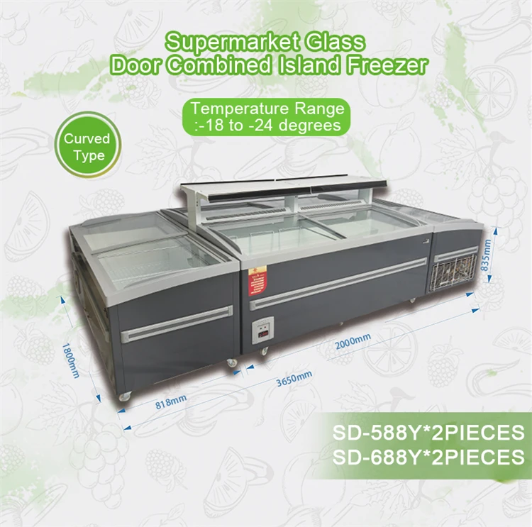 SD-588Y/688Y Wholesale Refrigerator Island Deep Freezer Supermarket Food Showcase Chest Freezer