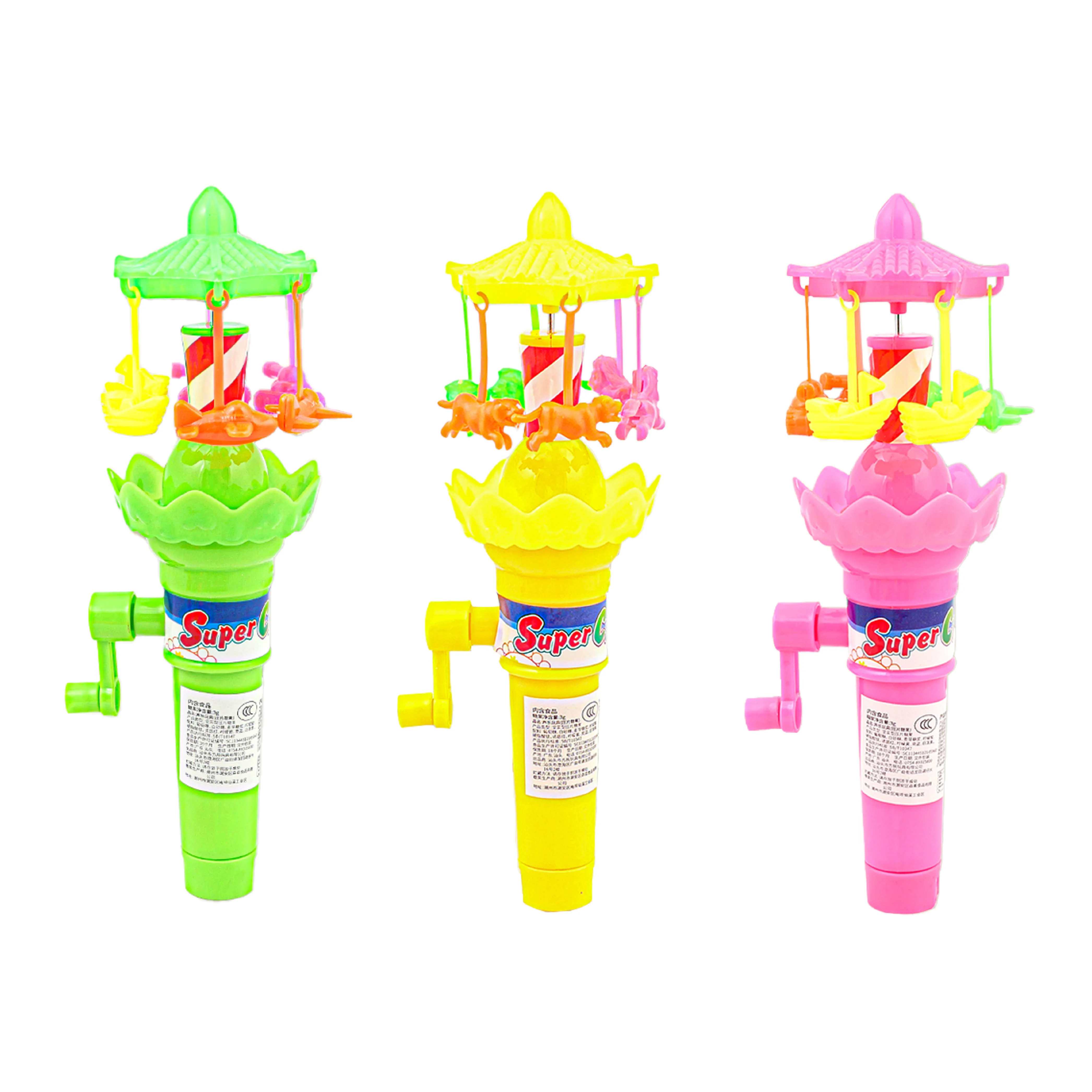 kids plastic toy candy hand-cranked lotus lamp fun glowing candy toy rotating amusement park candy toys