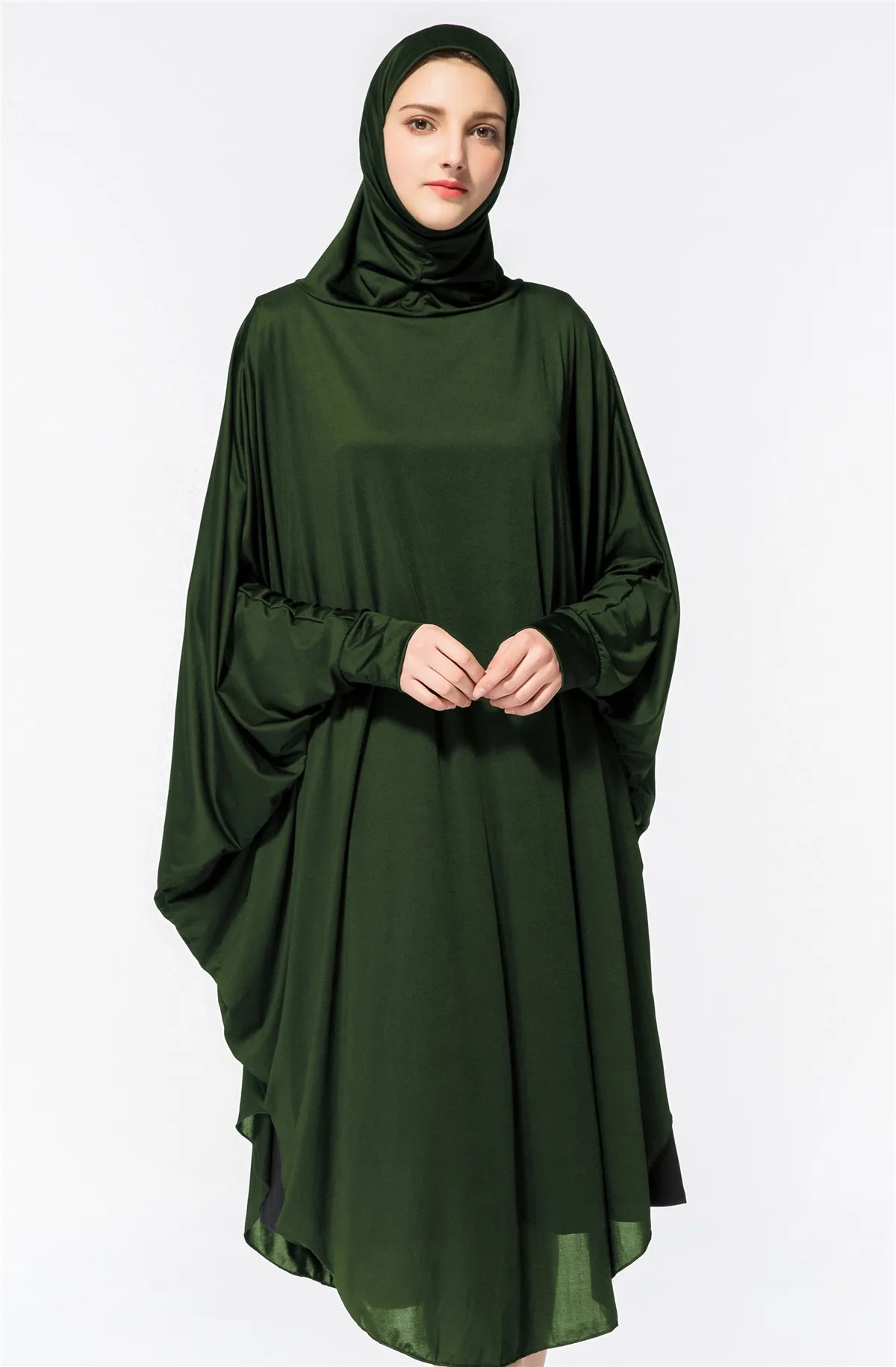 Women Muslim Thobe Hijab Dress Prayer Abayas Sleeve Robe Jilbab Islamic Clothing Abaya Praying Headscarf Ramadan YMY102