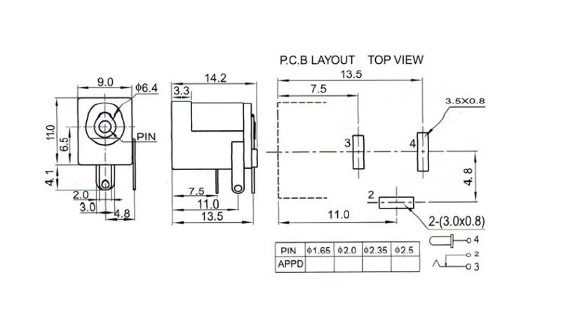 DC-005 Yellow DC Power Jack Socket Connector DC005 5.5x2.1mm Plug-in 3Pin