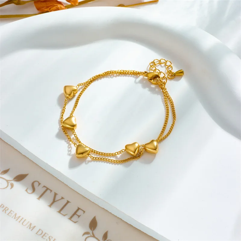 European and American Fashion Minority Design Double-Layer Chain Love Heart Simplicity All-Match Advanced Sensitive Tongqin