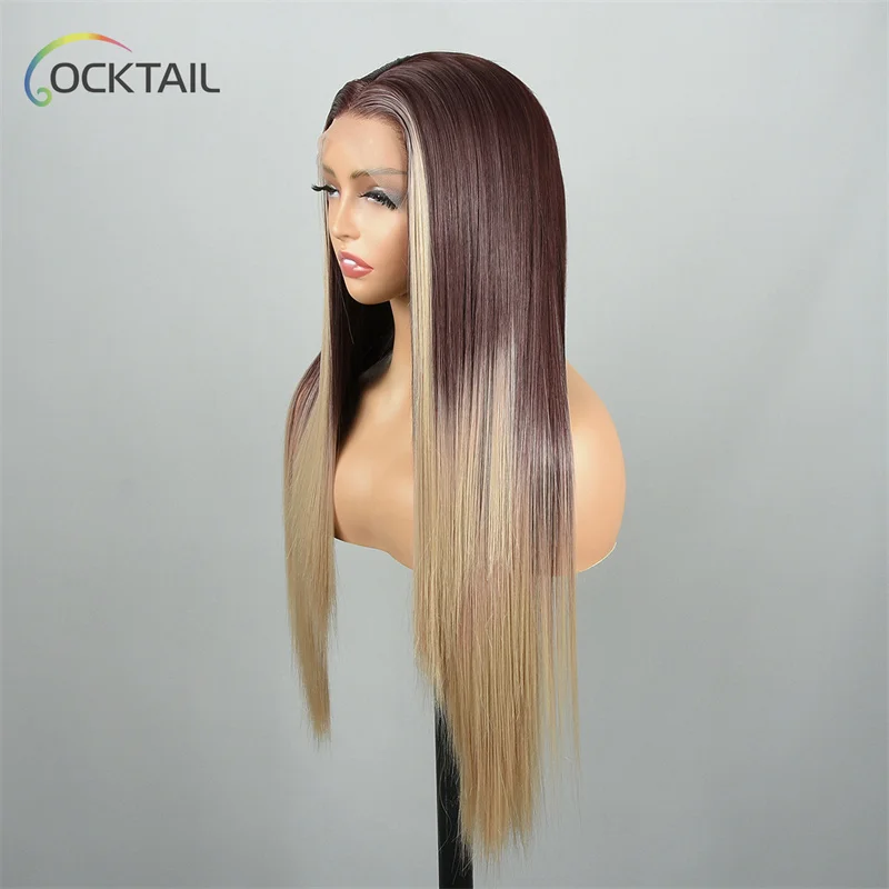 fashional ombre color synthetic lace front wigs, kanekalon futura fiber preplucked hairline synthetic wigs for sale