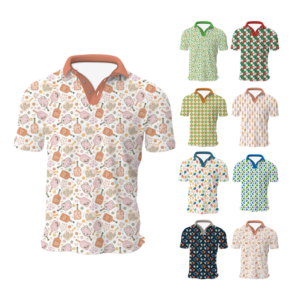 Wholesale Custom Printed Polo Collar Quick Dry Breathable Sports Golf Polo Shirt Men Short Sleeve Pickleball Clothes Wear