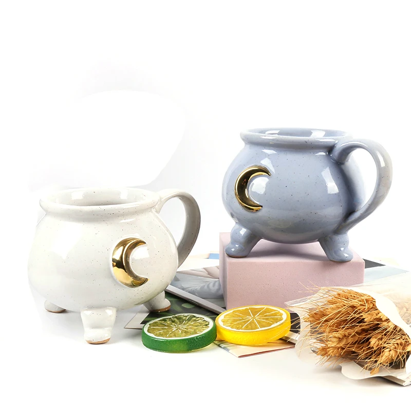 Stoneware Speckled Splash Ink Campfire Cup Ceramic Big Ear Handle Coffee Mug