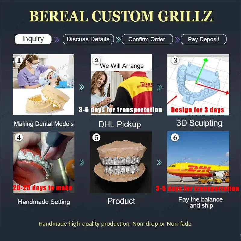 Custom VVS Moissanite Iced Out Diamond Grillz Top OR Bottom Invisible Setting Princess Cut 10K 14K 18K Gold BEREAL Grillz