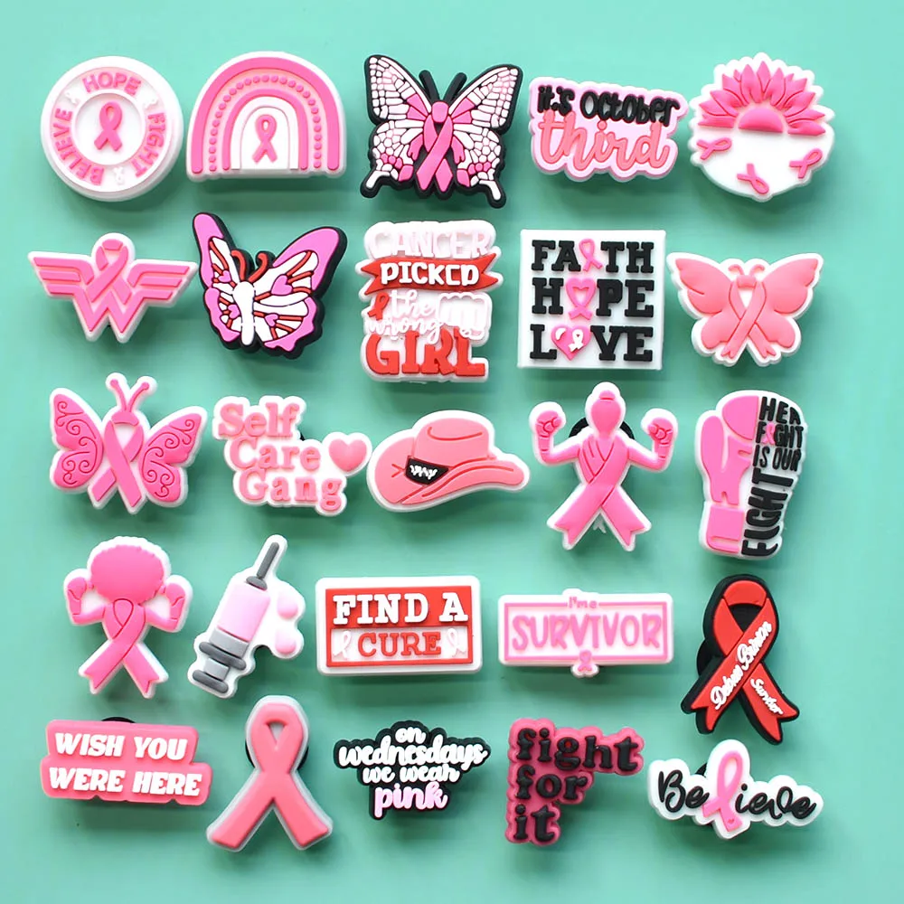Fight Cancer Clog Charms Breast Cancer Awareness Clog Charms Bulk Pink Ribbon Shoe Charms For Clog