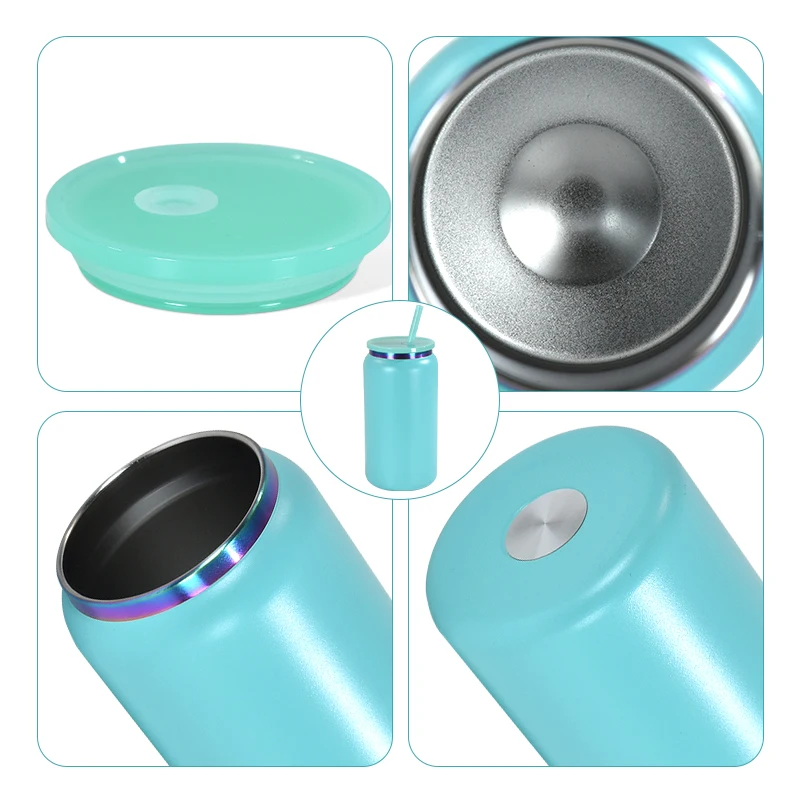 New 16oz Rainbow plated underneath powder coated colored stainless steel 16oz beer can tumbler cups for laser engrave