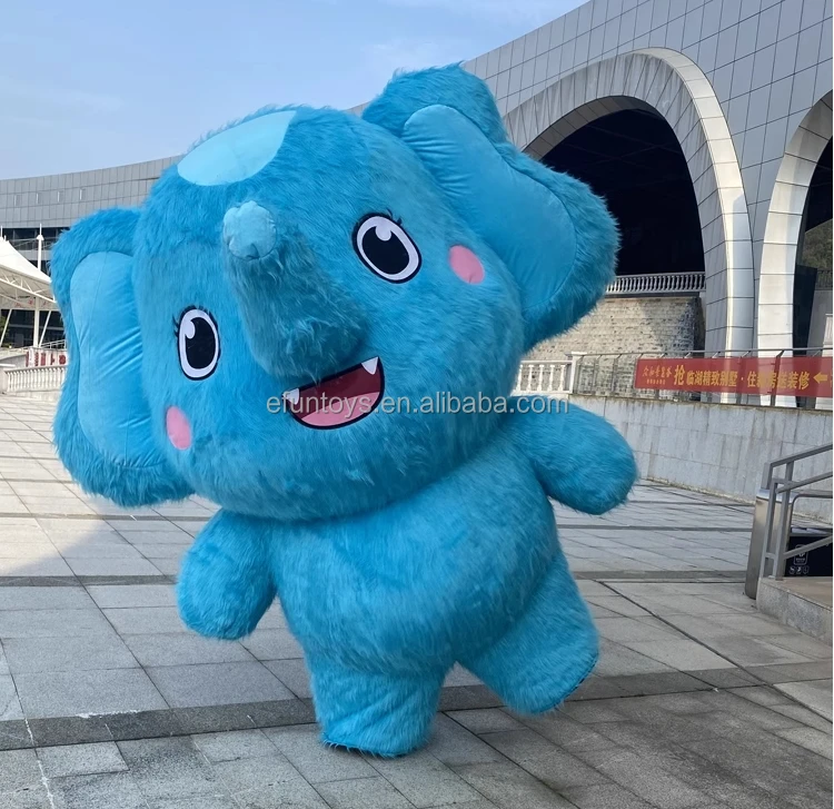 Efun 2m 2.6m Baby Elephant Inflatable Plush Cartoon Clothing Cute Walking Inflatable Elephant Mascot Costume for Sale