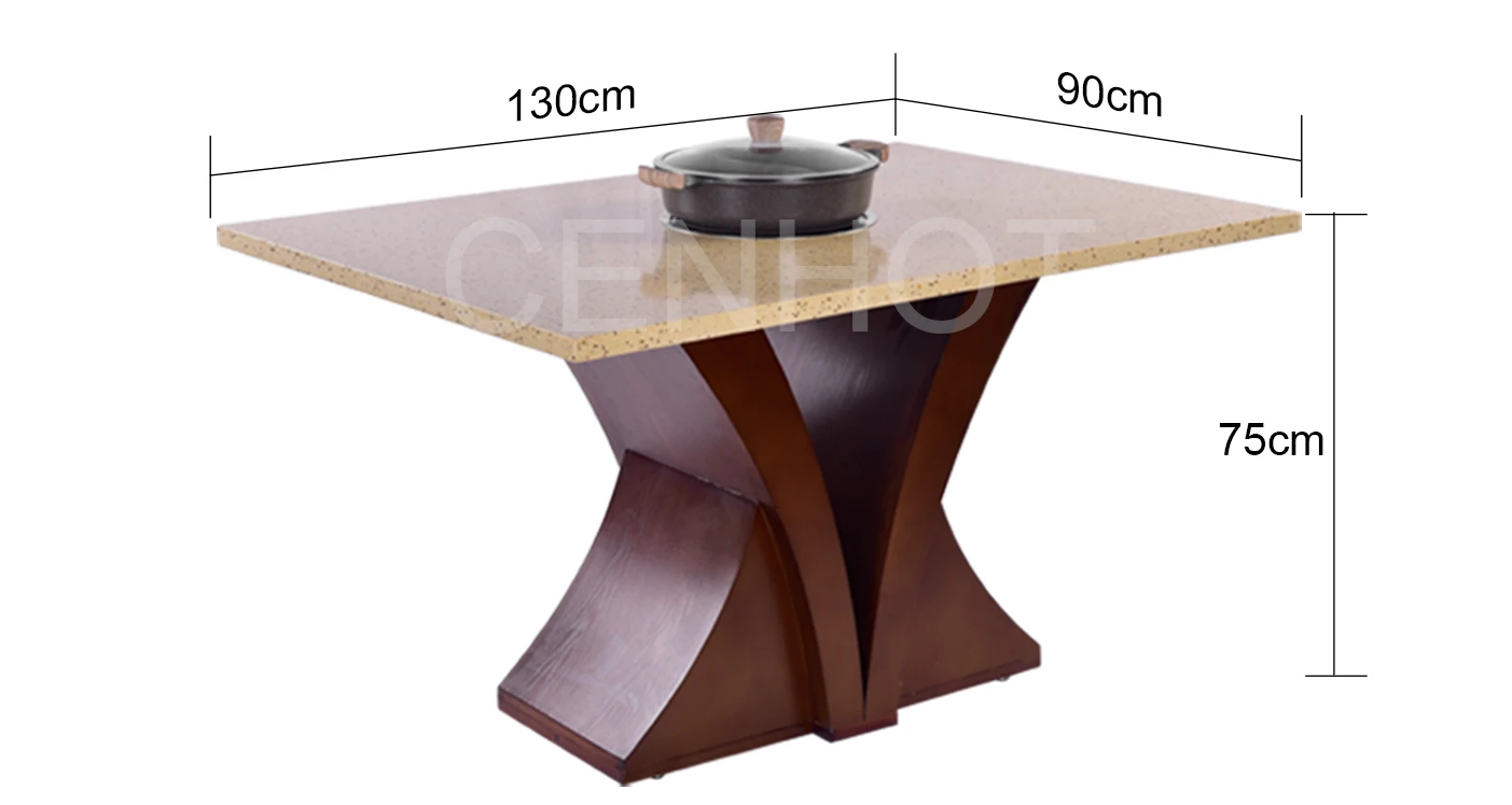 Cenhot Square Hot Pot And BBQ Quartz Dining Table For Restaurant Furniture