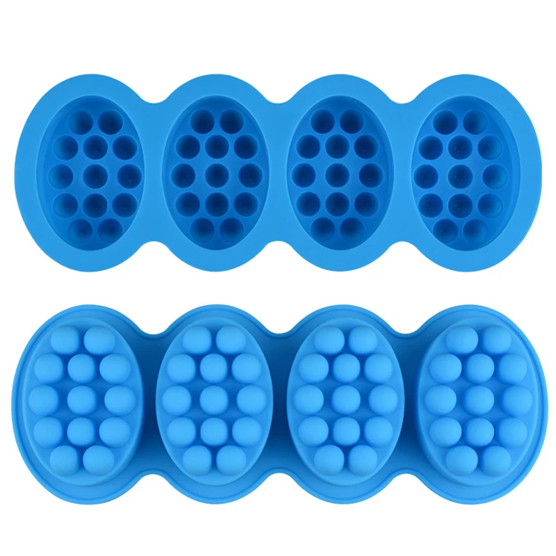 4 Cavity 3D Handmade Silicone Soap Molds Making Mould Tools Crafts DIY Oval Soap Resin Massage Bar Moulds Cake Tool Mould