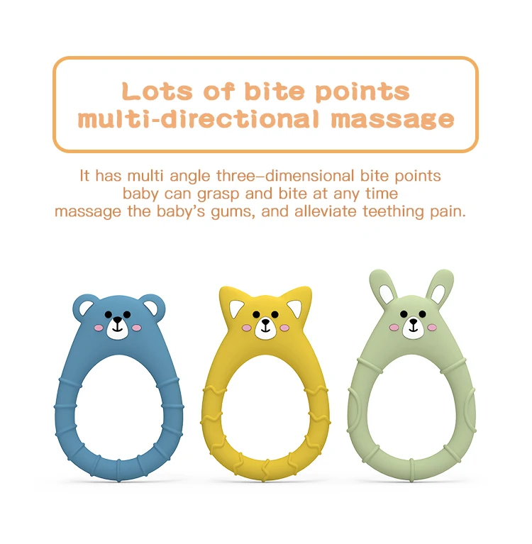 Wholesale Food Grade Animal Bear Bunny Dog Teether Ring Cartoon Teething Silicone Teether Baby Teether Silicone Toy
