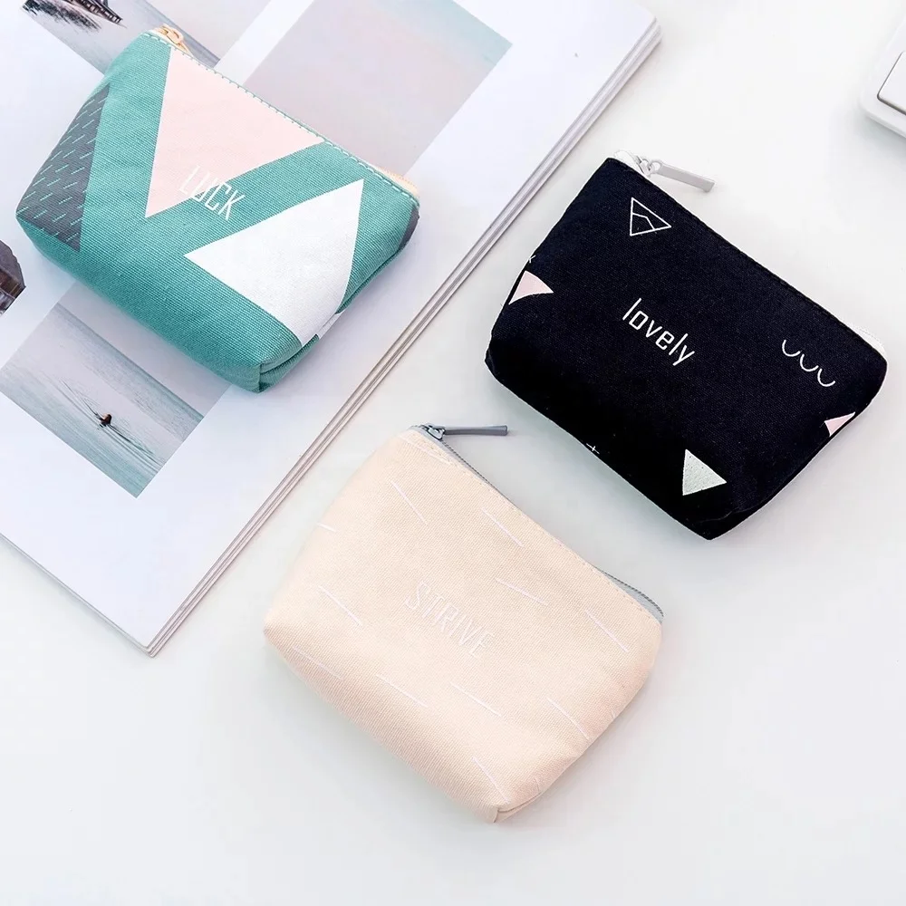 High Quality Custom Cotton Mini Zip Cartoon Logo Style Linen Wallet Canvas Pouch Bag