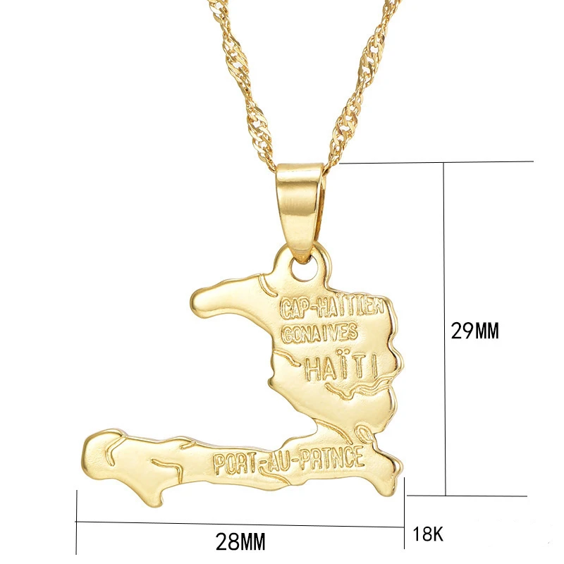 Hot Sale Africa Map Gold Necklace 18k Gold Plated Haiti Map Pendant Necklace for Men Women Wholesale