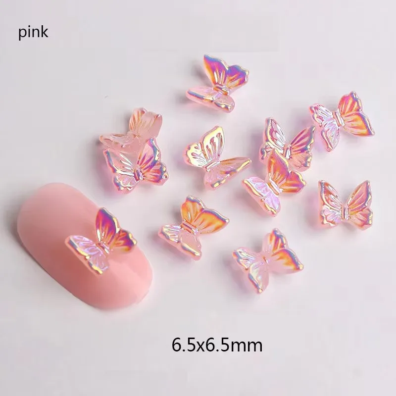 Candy Aurora 3D Butterfly Nail Art Decal Stickers Charm Resin Accessories Rhinestone Plastic Boxed Charms for Nails