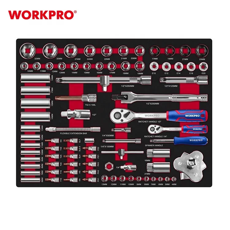 WORKPRO 195PC EVA Tray Mechanic Maintenance Trolley  Chest Workshop Tools Rolling Cart Cabinet Tool Set