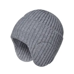 Outdoor Ski Soft Slouchy Women Thick Warm Wool Skull Cap Men Beanie Knitted Hat Winter Hats with Earflaps