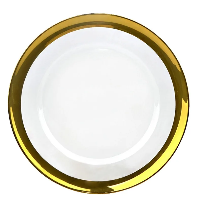 13 Inches Elegant Rimmed Gold Glass Charger Plate Wholesale Dinner Plate