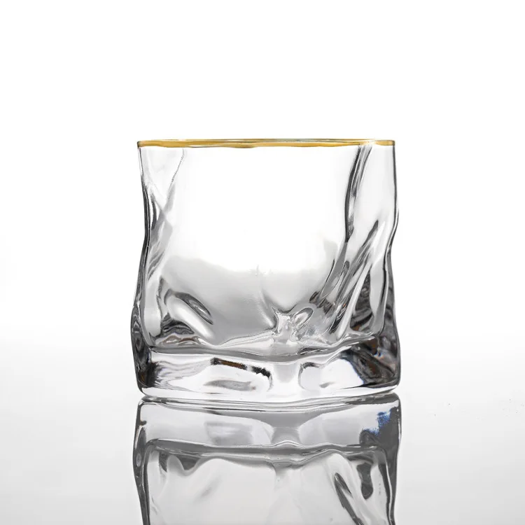 Factory clear glassware 250ml whisky glass cup with gold rim