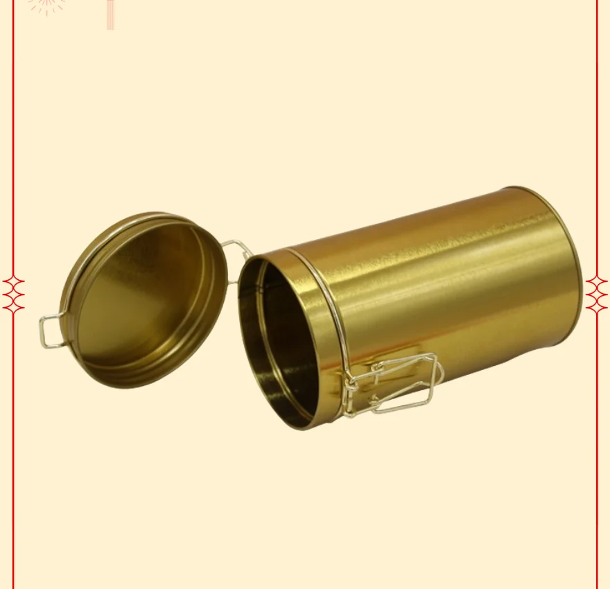China factory airtight metal round gold chocolate tin box for tea package container