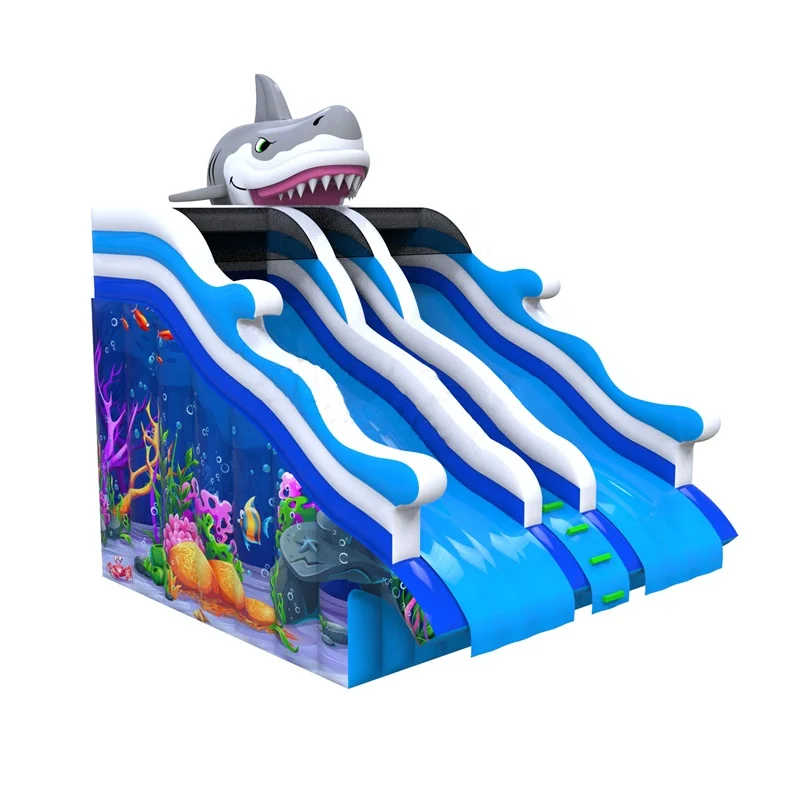 Outdoor PVC Inflatable Mobile Shark water slide park for kids and adult on sale