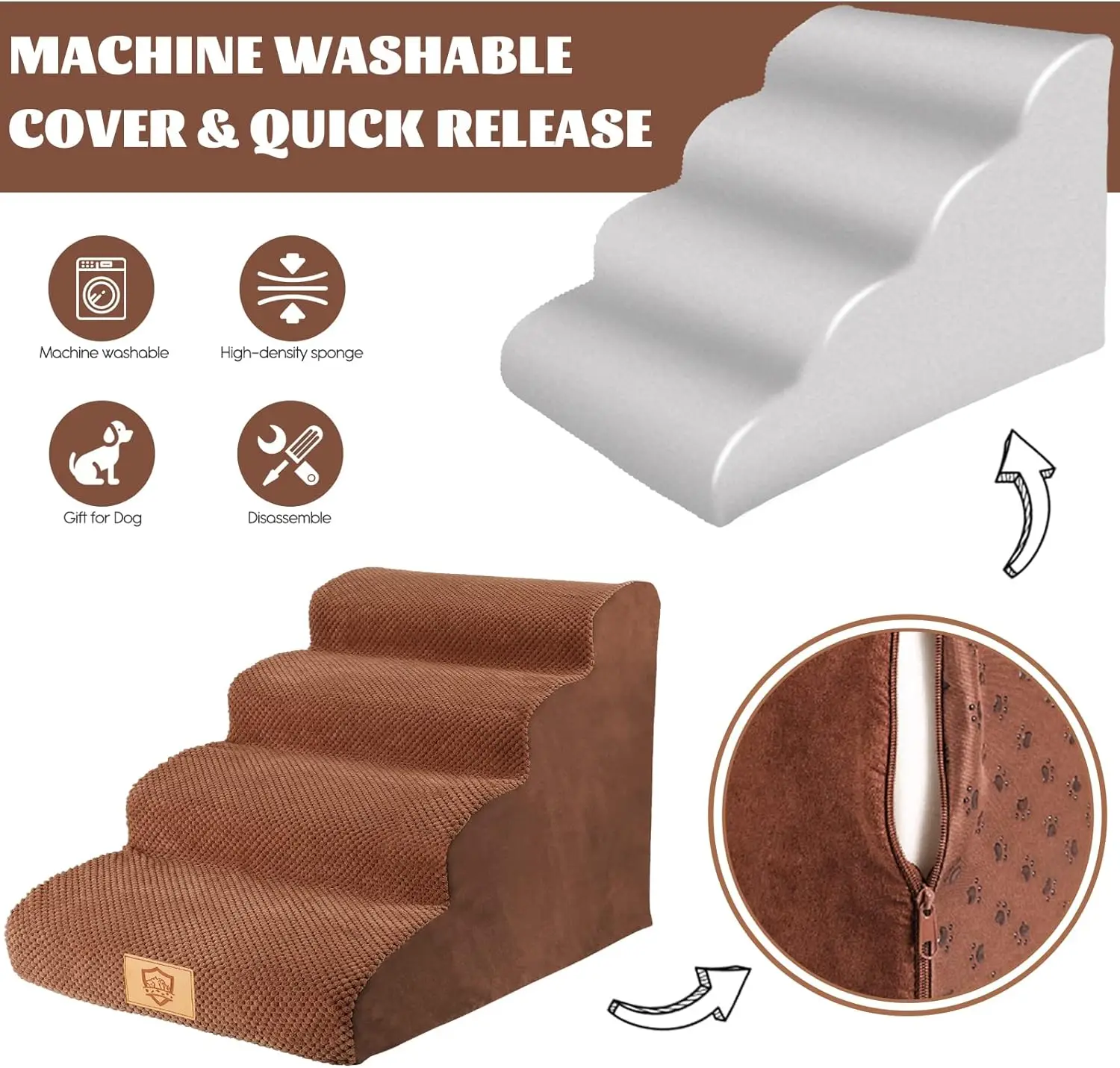 Pet Ladder For Beds Pet Dog Stairs Durable High Density Foam 2/3/4 Steps Stairs For Young Aged Small Dog Bed Stairs