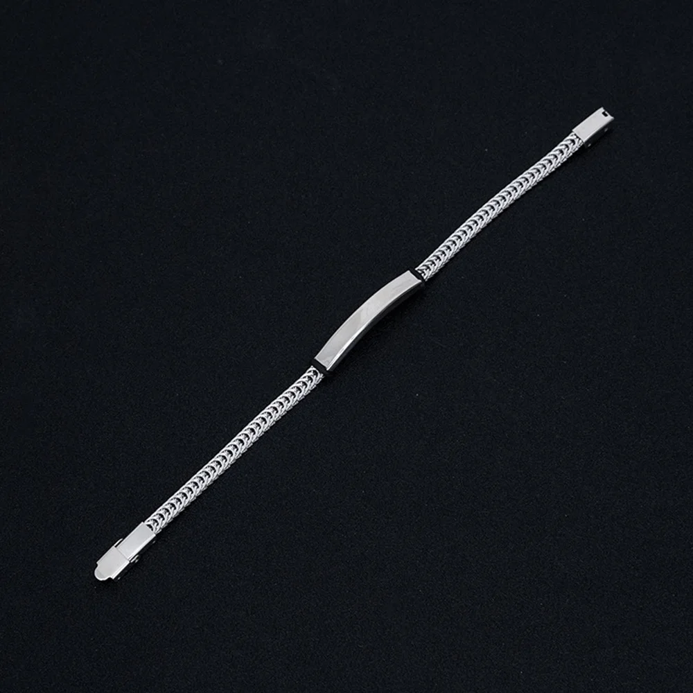 New Fashion Couple Laser Engraved Custom LOGO Metal Chain Stainless Steel Bracelet For Men and Women