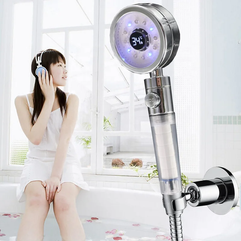 Temperature detectable universal water powered LED showerhead chrome 8008-A36T