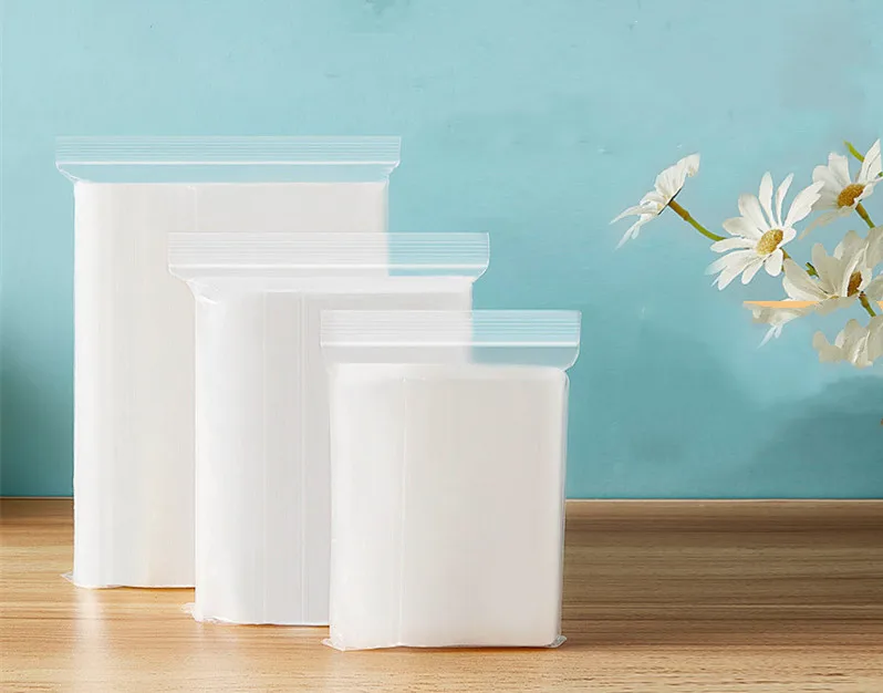 Transparent plastic reclosable zip poly bags with resealable lock seal zipper grip Self sealing bags