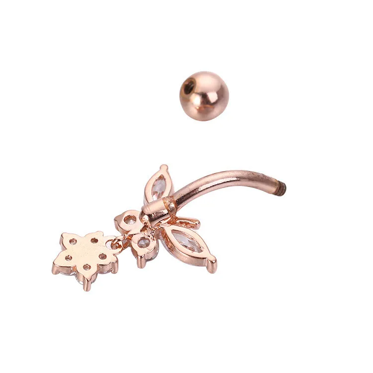 New designs transparent zircon stainless steel butterfly belly rings silver rose gold plated butterfly belly button ring
