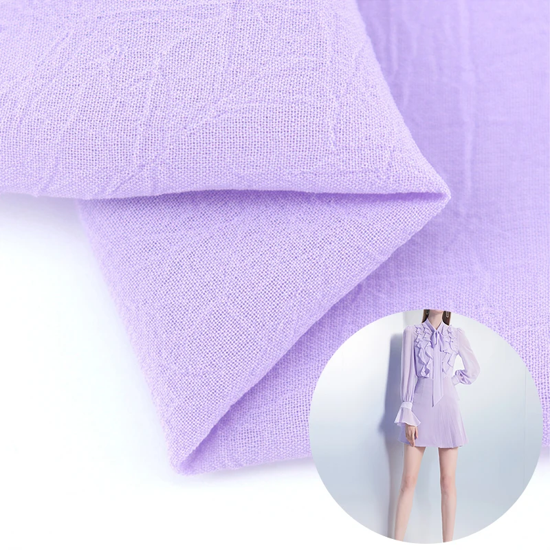 80gsm Lightweight 100 polyester wrinkled soft crepe Purple georgette shirting fabrics