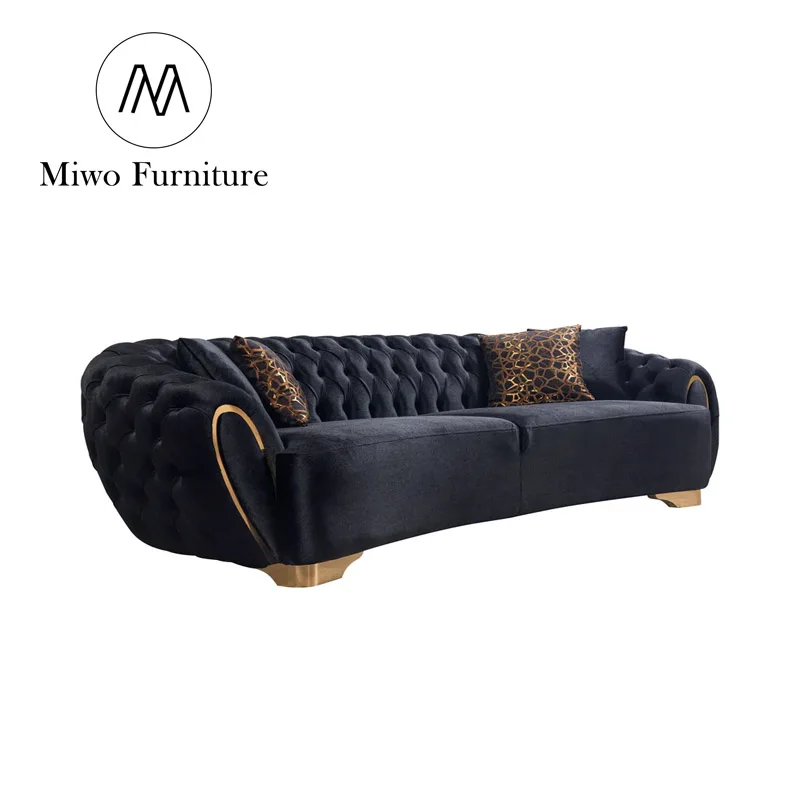 Modern Itatian luxury black Velvet Fabric Tufted upholstered Sofa 2 3 seat Couch Living Room Furniture Chesterfield Sofa Set