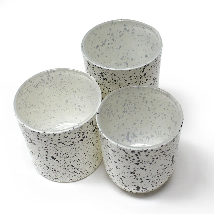 FENGJUN 12 oz holder lantern and luxury vessel fleck spot pattern glass candle jar black white unique type
