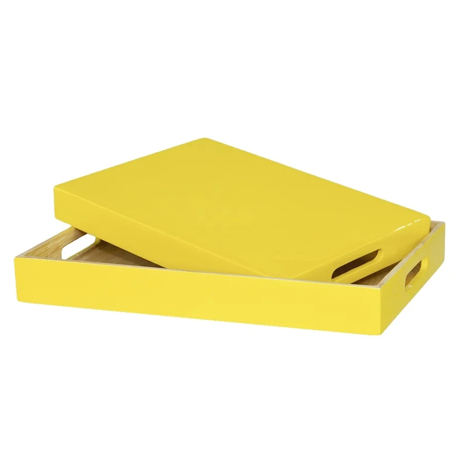 Best choice bamboo serving tray box customized solid color bamboo tray with handle and cover