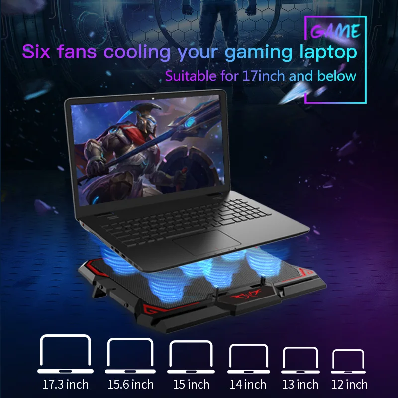 Professional Custom k38 Coolcold notebook computer thin six fan radiator 6 fan  cooling base for laptop